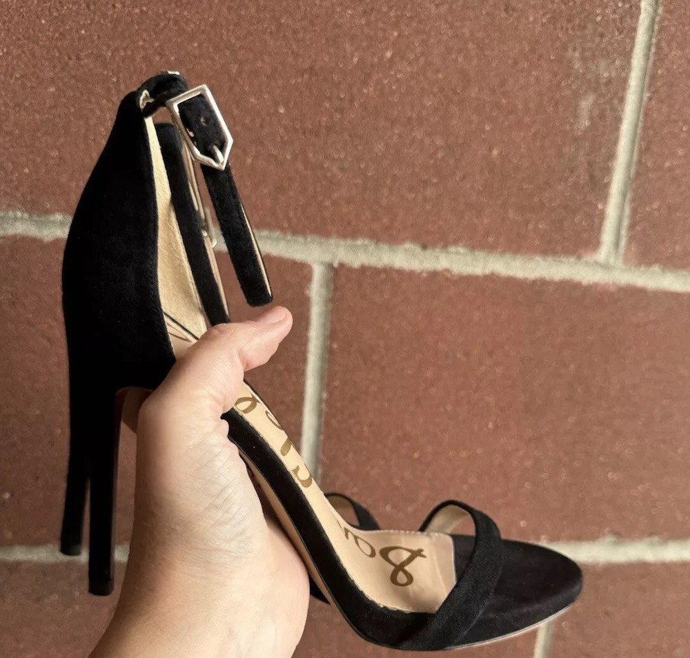 SAM Edelman Ariella Black Suede Stiletto Heels US8M EUR38 Prom Ankle Strap