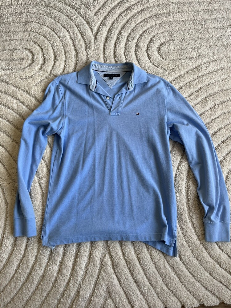 Tommy Hilfiger Long Sleeve Polo Shirt Collar Men's Regular Fit 1985 Blue M