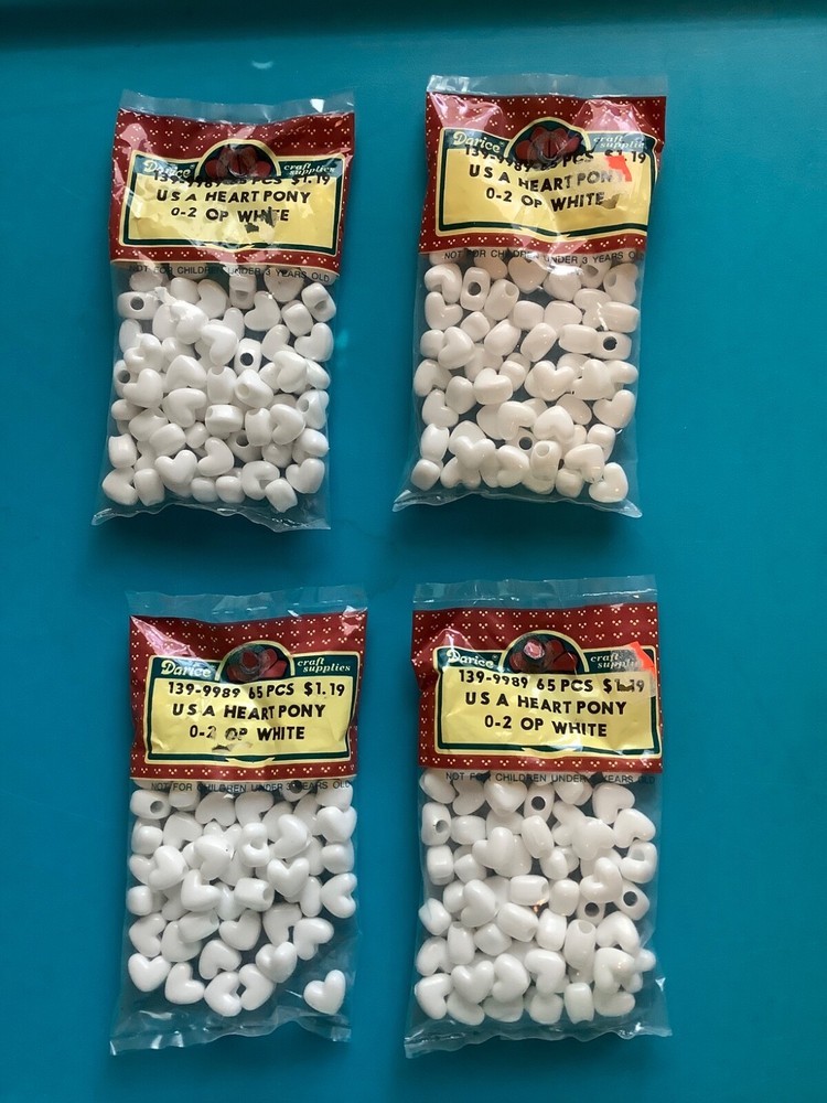 Vintage Darcie white heart pony beads lot of 260 new NIP USA