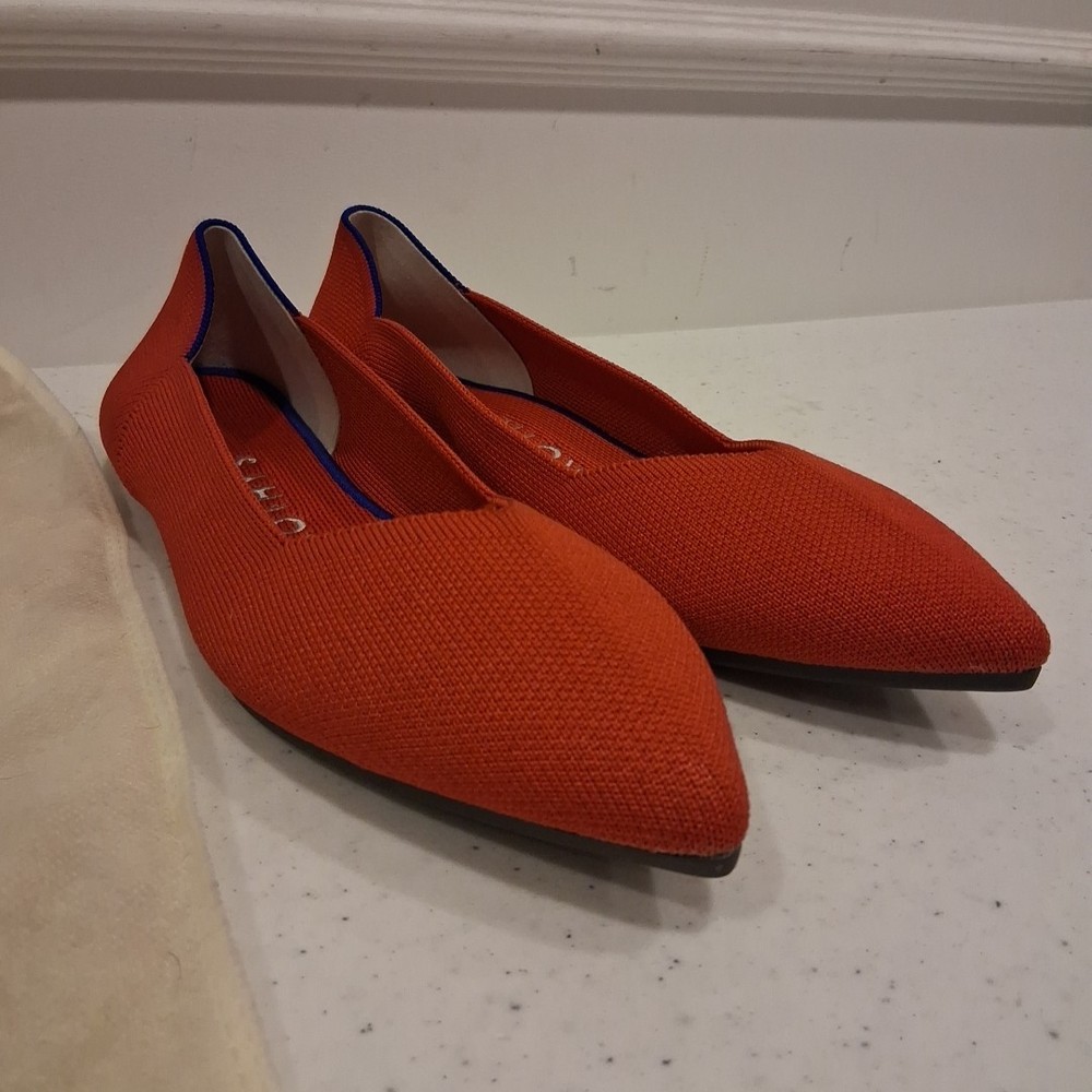 New Rothy’s The Point Ballet Flat Womens 10.5 Red Blue Knit Slip On Casual Shoes