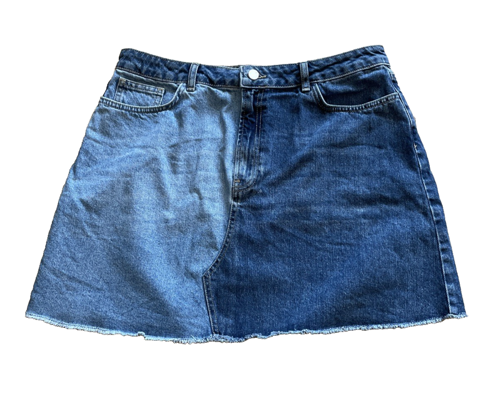 French Connection Two Tone Blue Denim Skirt 17 Inch Short UK 16 XL