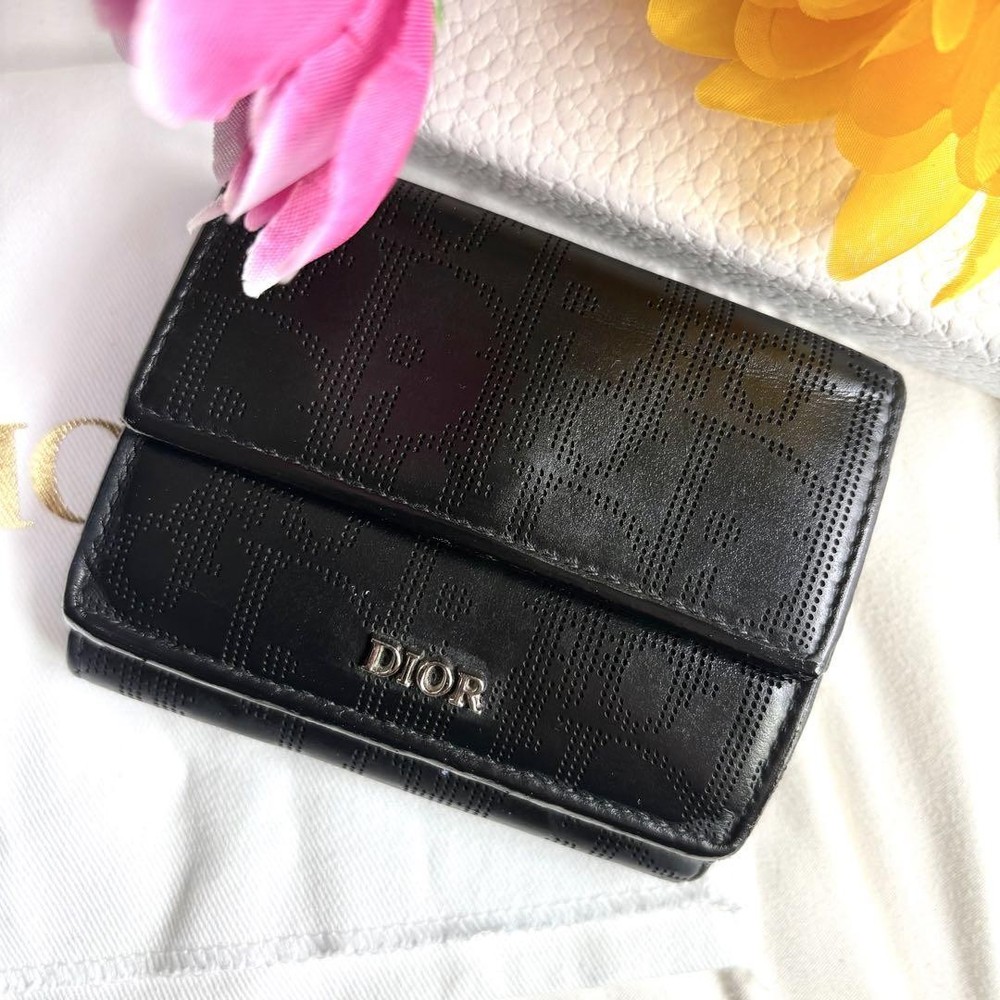 Dior Folding Wallet Black Leather Galaxy Logo New