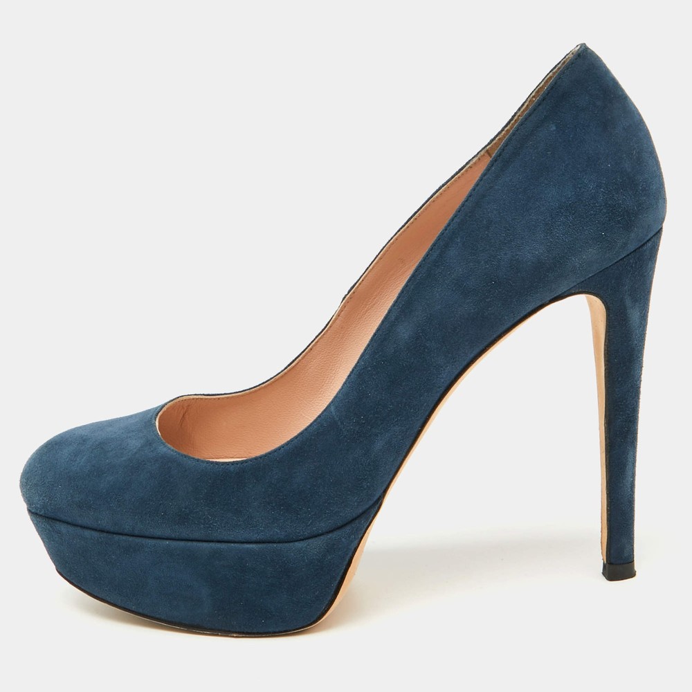Stuart Weitzman Navy Blue Suede Platform Pumps Size 38.5