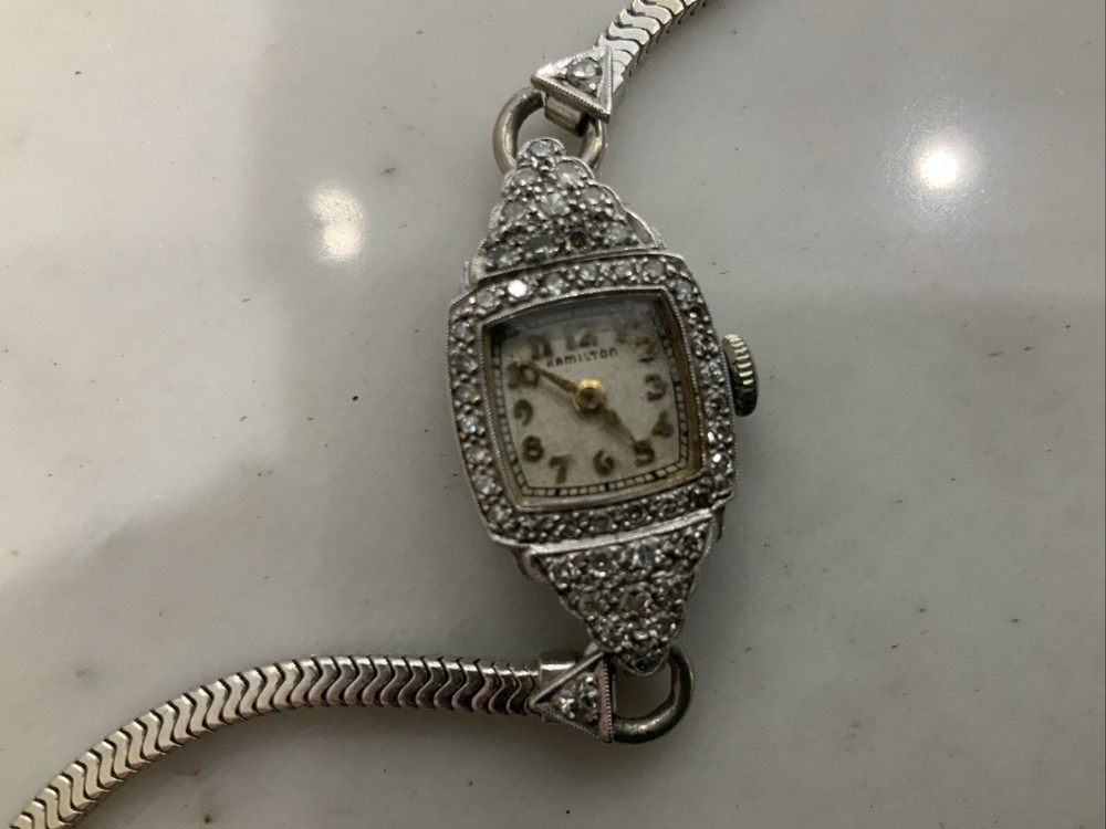 Diamond & Platinum Lady's Hamilton 14k White Gold Wristwatch Scrap Price