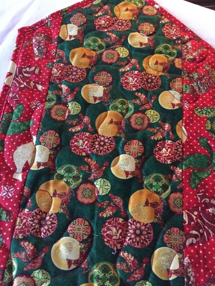 Handcrafted-Quilted Table Runner - Christmas Symbols - Ornaments, Reindeer, Dove