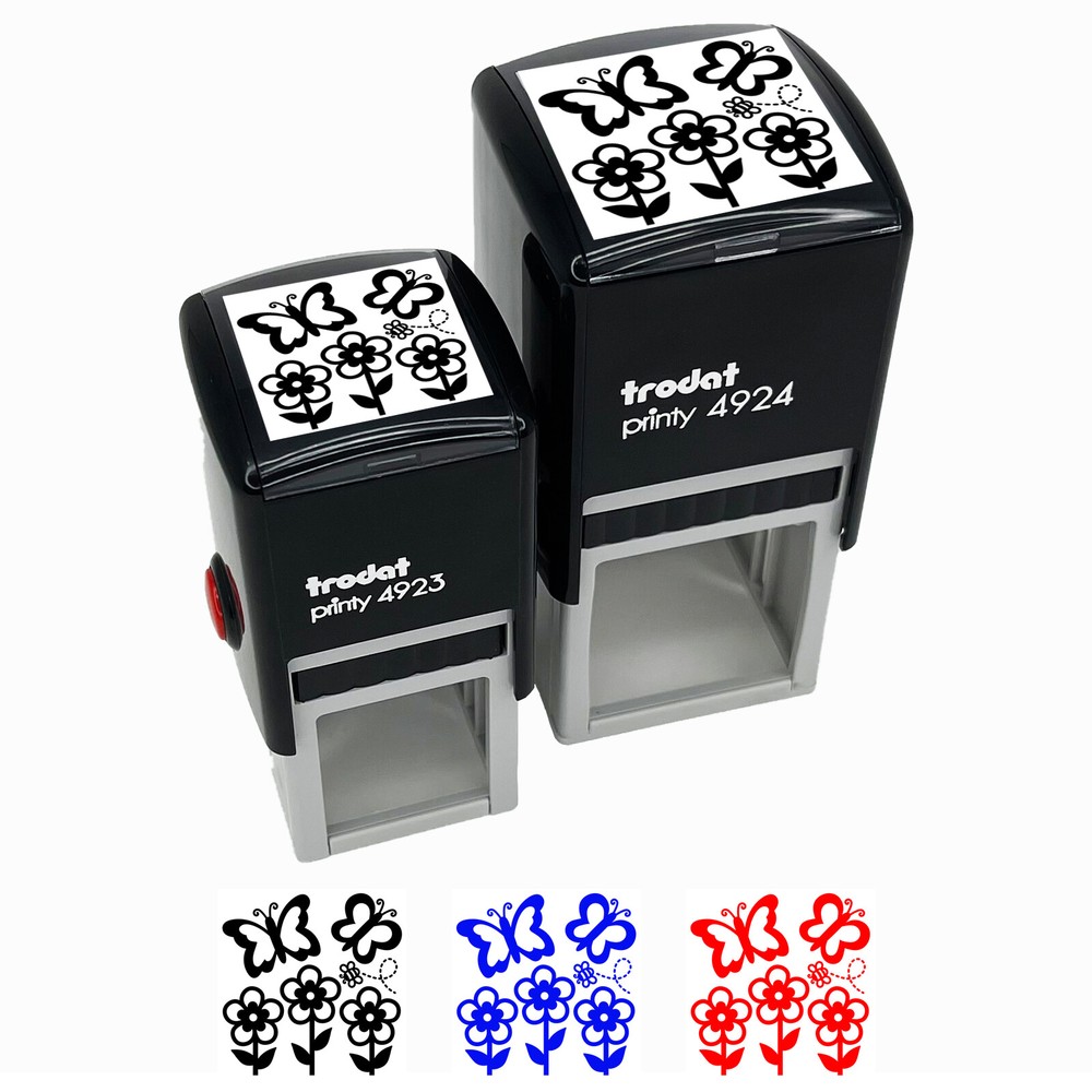 Flowers and Butterflies with Bee Self-Inking Rubber Stamp Ink Stamper