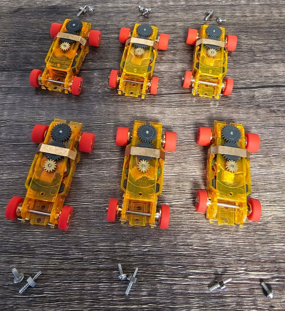 New Lot Of 6 Auto World ThunderJet UltraG HO Slot Car Chassis Orange Translucent