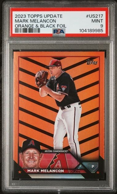2023 Topps Update Orange and Black Foil #US217 Mark Melancon Diamondbacks PSA 9