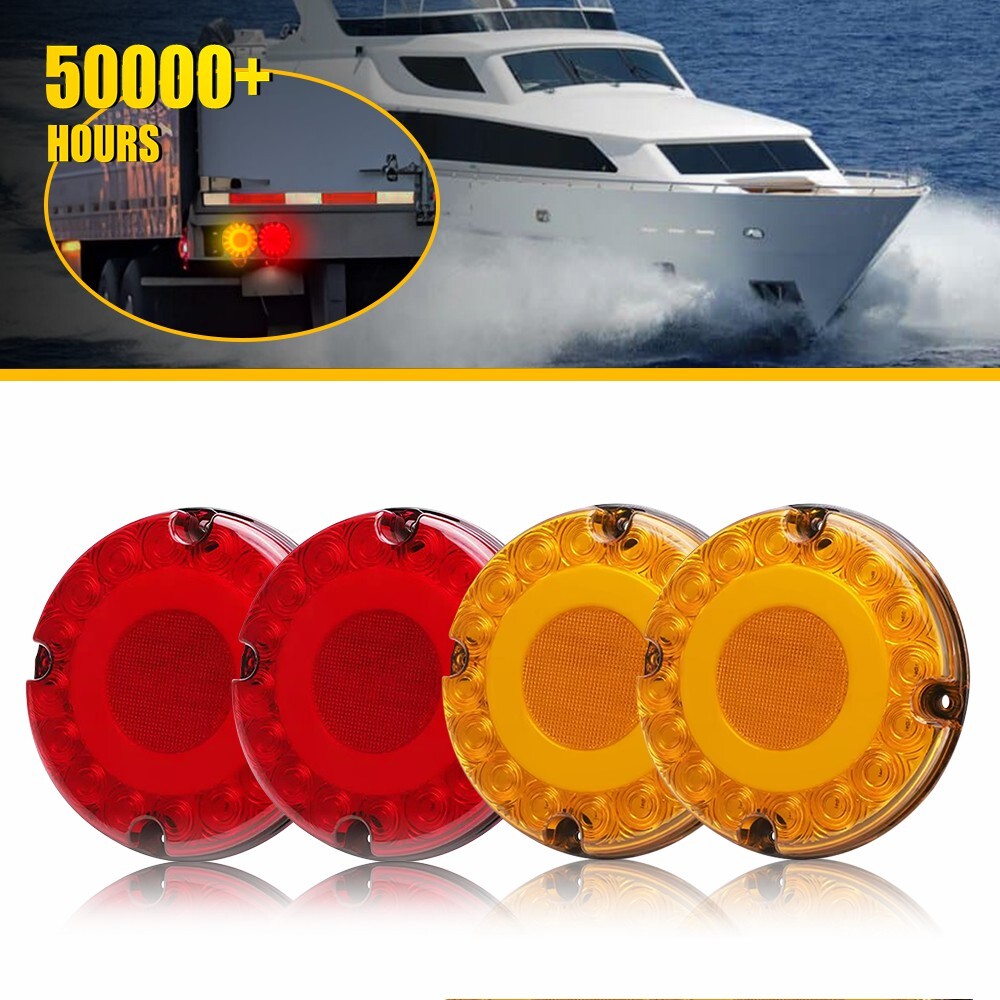 LED 7in Round Red+Amber Tail Light Rear Brake DRL Turn Signal Bus Truck Trailer