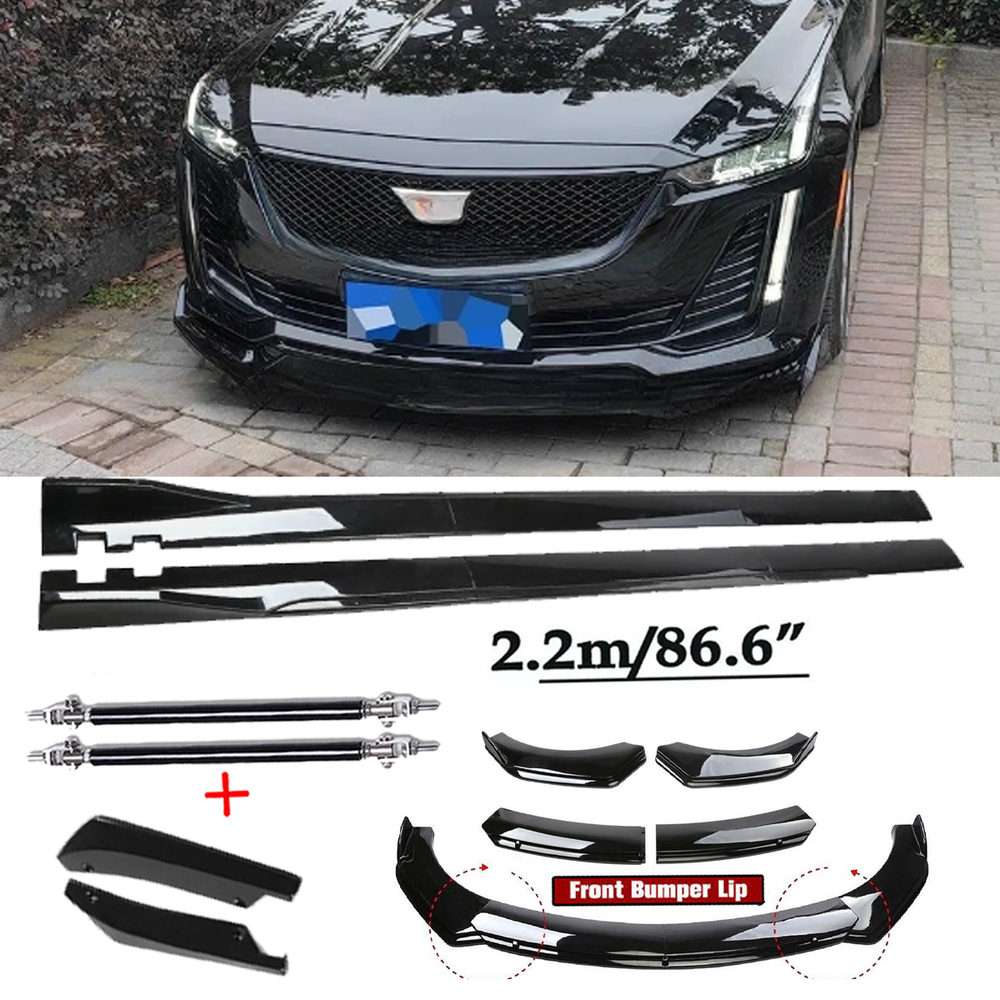 For Cadillac Escalade Front Bumper Spoiler Body Kit /Side Skirt Glossy Black