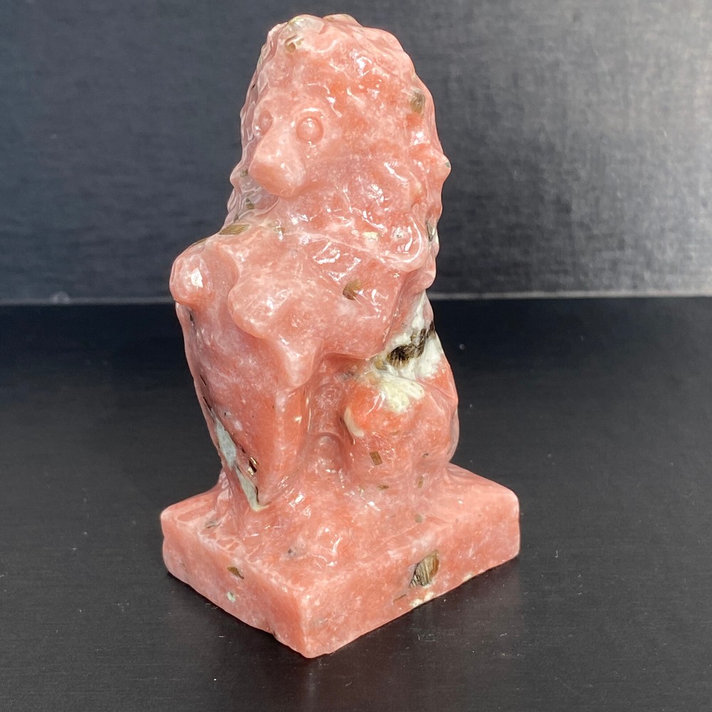 137G Natural Peach blossom tourmaline lion Carved Quartz Skull Healing