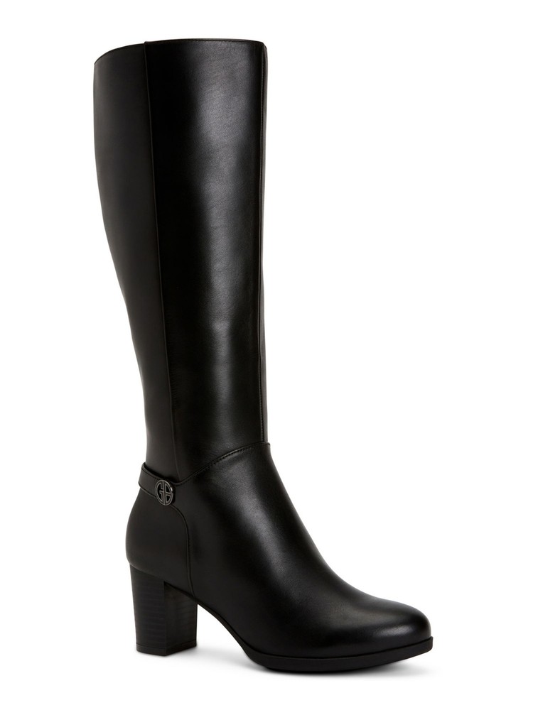 GIANI BERNINI Womens Black Adonnys Round Toe Block Heel Leather Boots 9.5 M