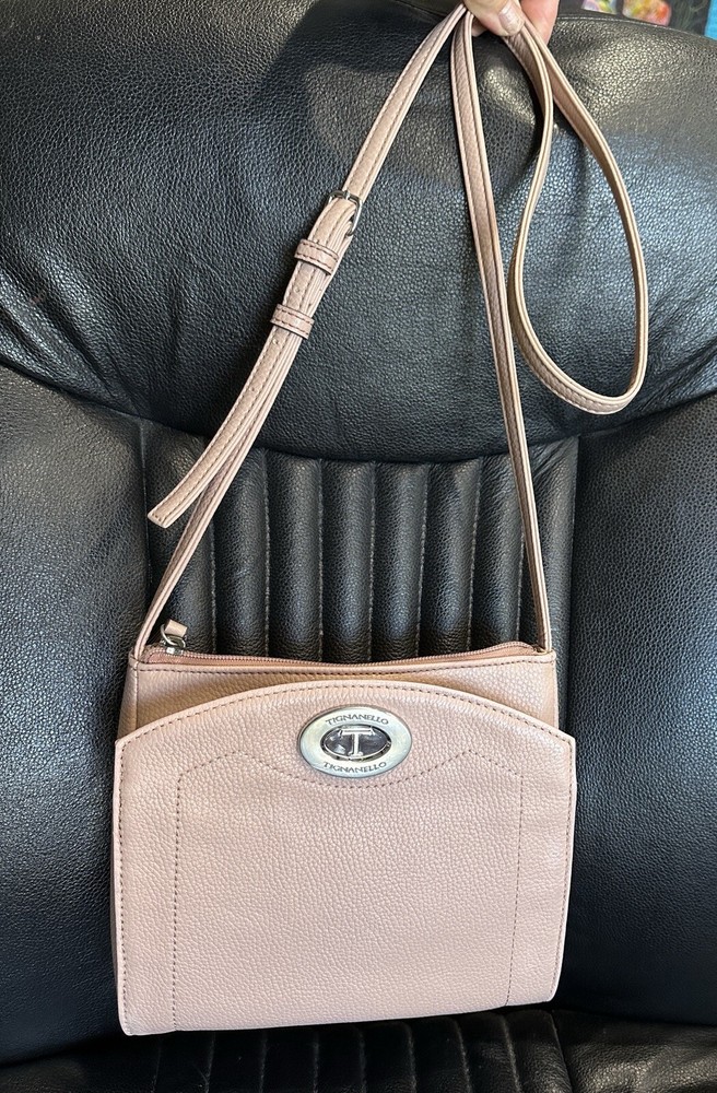 Tignanello Pink Pebble Leather Crossbody Organizer with Toggle 46cm