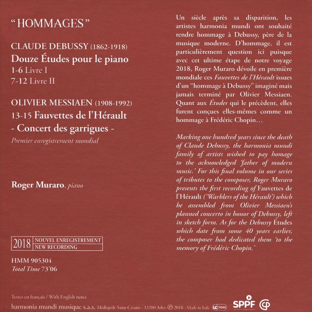 ROGER MURARO DEBUSSY: ÉTUDES; OLIVIER MESSIAEN: FAUVETTES DE L'HÉRAULT - CONCERT