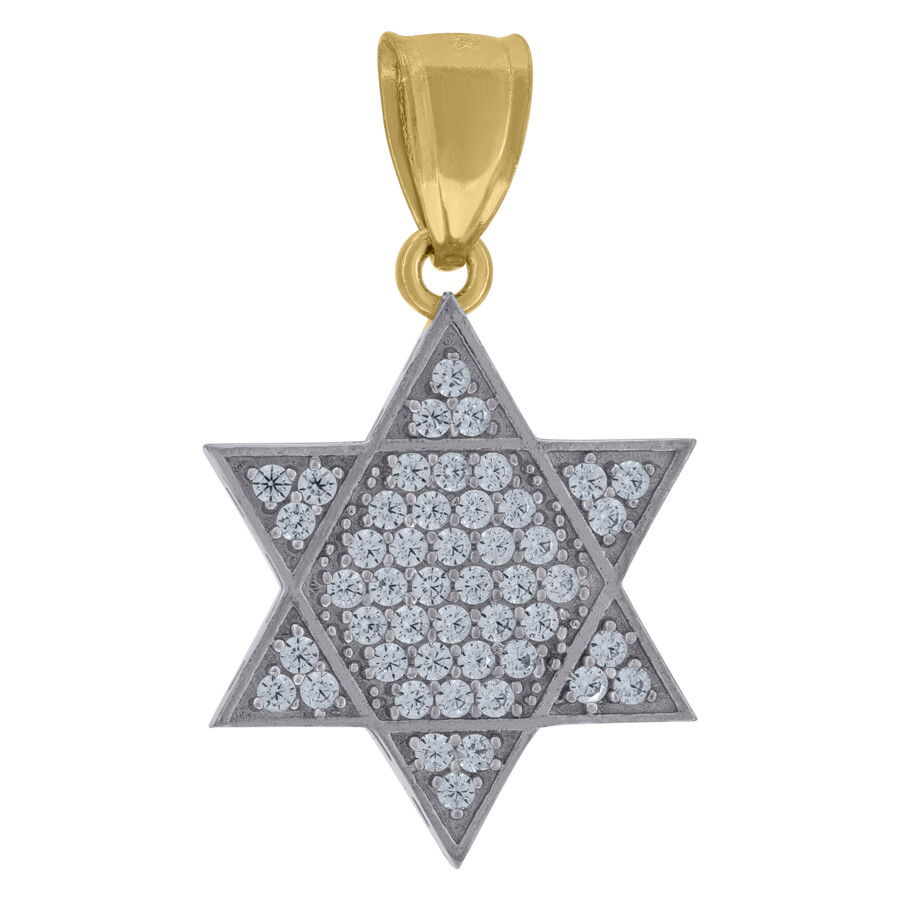 10k Two-Tone Gold Cubic Zirconia Star Of David Religious Charm Pendant 2.5gm