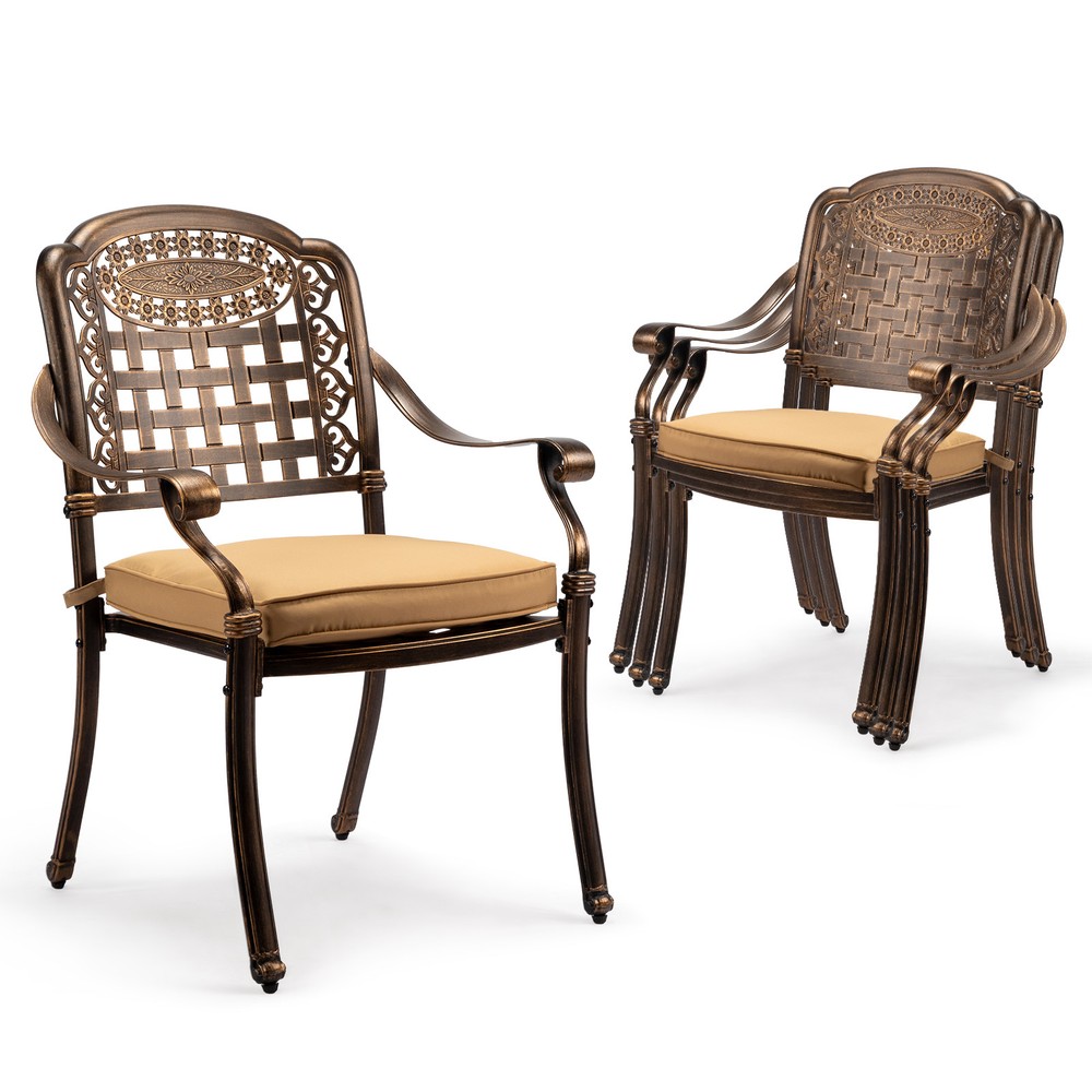 2-Piece Outdoor Stackable Cast Aluminum Patio Dining Chairs with Cushions