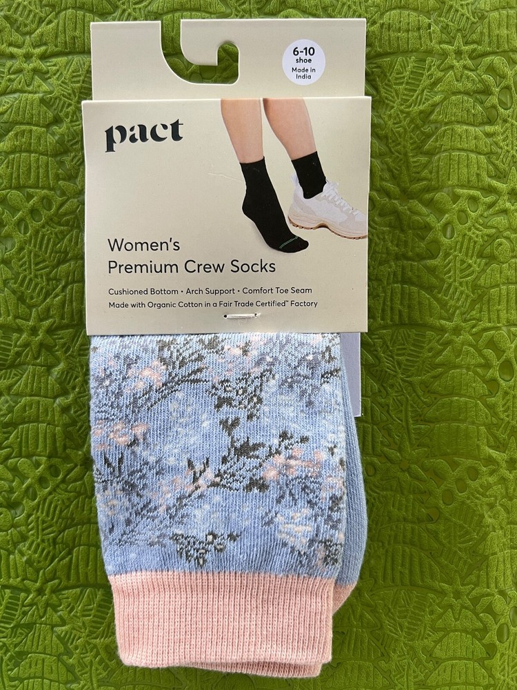 Pact Organic Women Premium Crew Socks  Sz. 6-10.78% Organic Cotton/20% Nylon