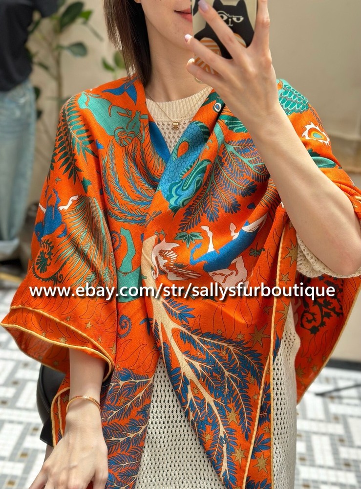 70% Cashmere 30% Silk Tribal Print Shawl – Double-Sided Animal Design 53