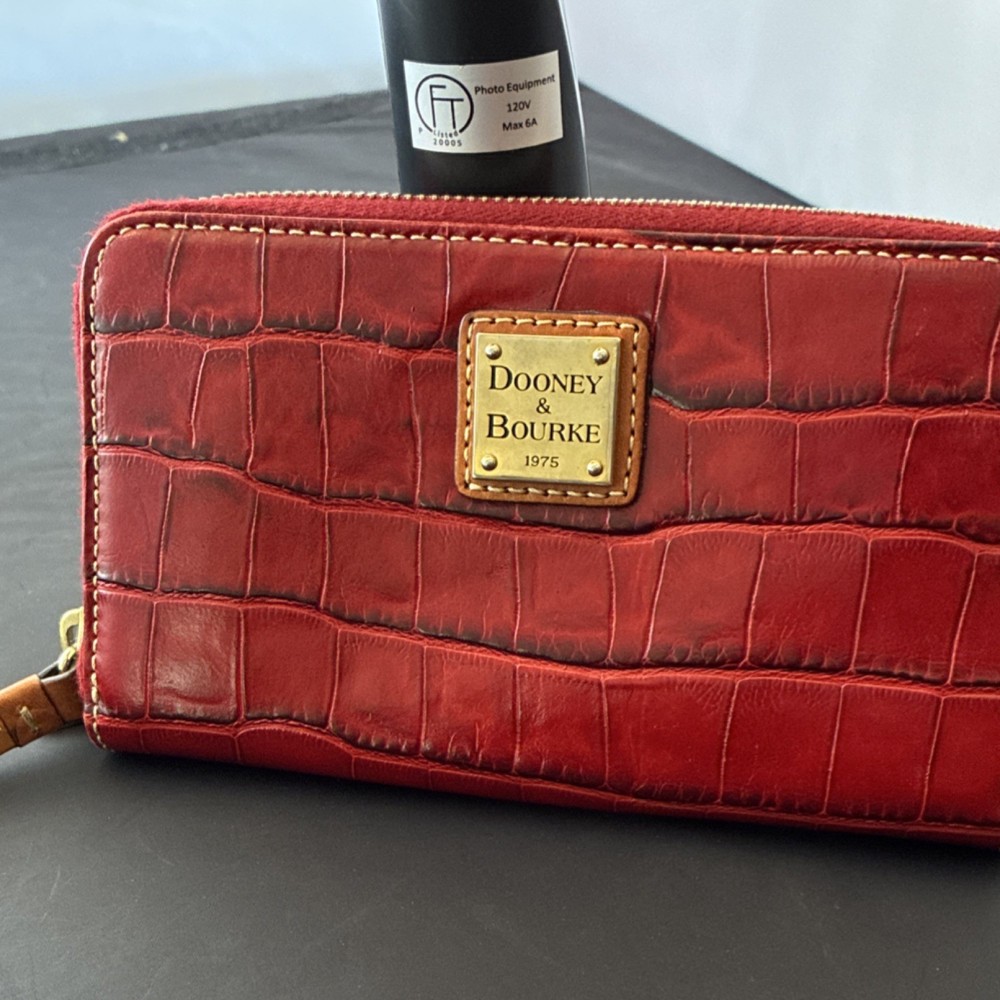 Dooney & Bourke Red Crocodile Embossed Zip-Around Wallet for Women