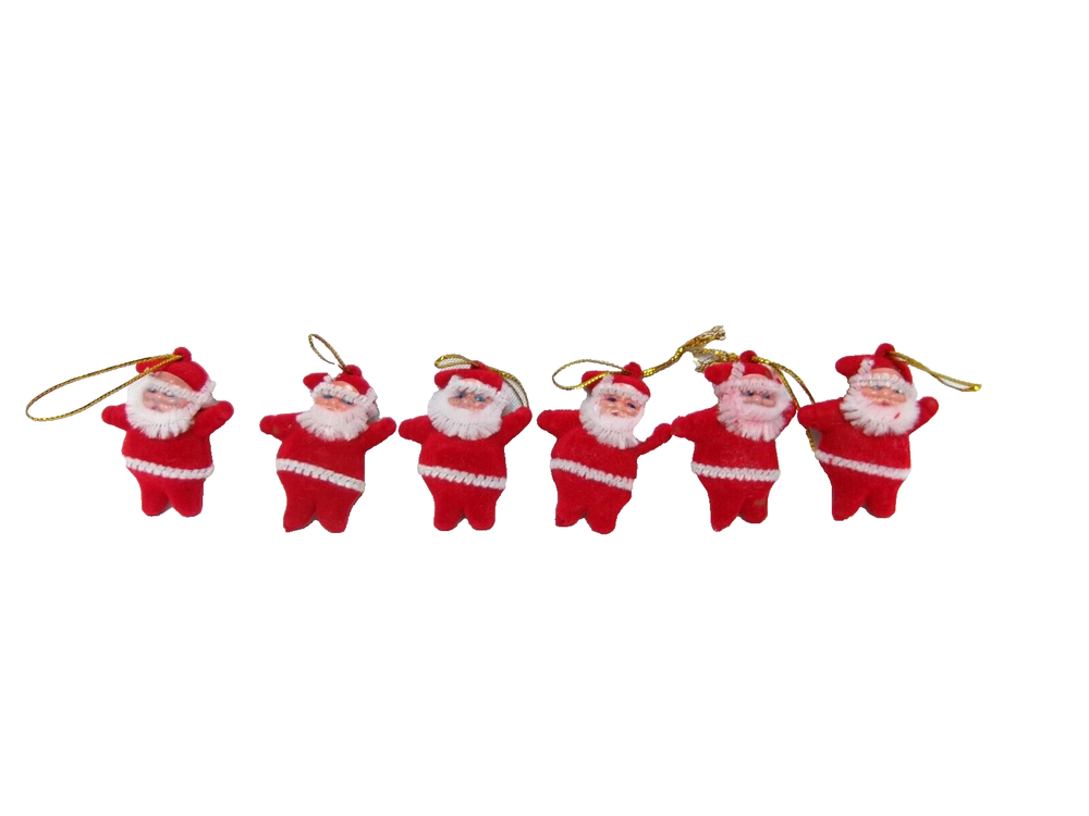6-Piece Red Velvet Mini Santa Ornaments - Vintage Christmas Decor  