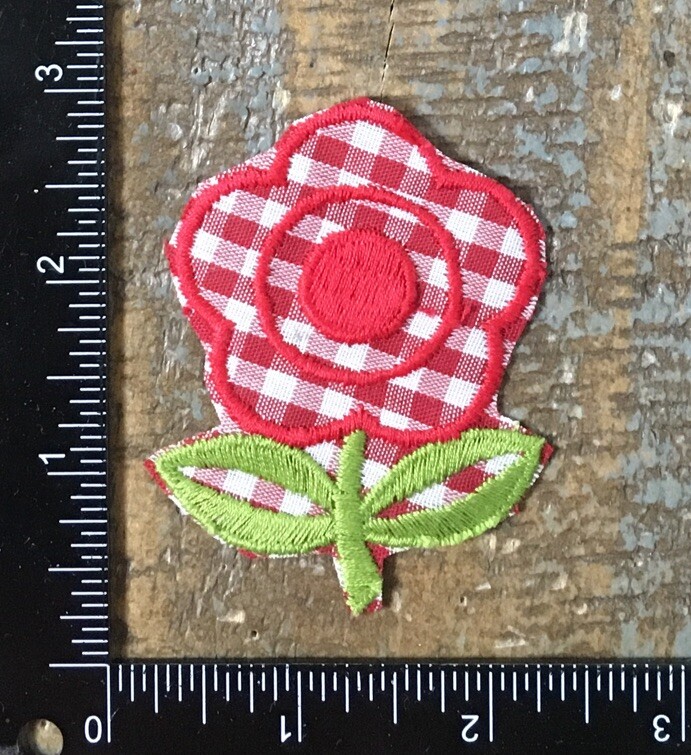 Vintage FLOWER Red Gingham Print Plant Floral Leaves Garden Iron-On Patch