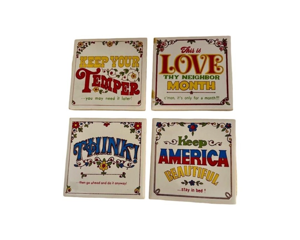 Retro 4 Assorted Bar Tile Wall Plaques w/rubber legs