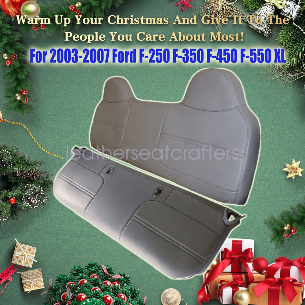 Front Full Bench Bottom-Top Seat Cover Gray For 2003-2007 Ford F250 F350 F450 XL