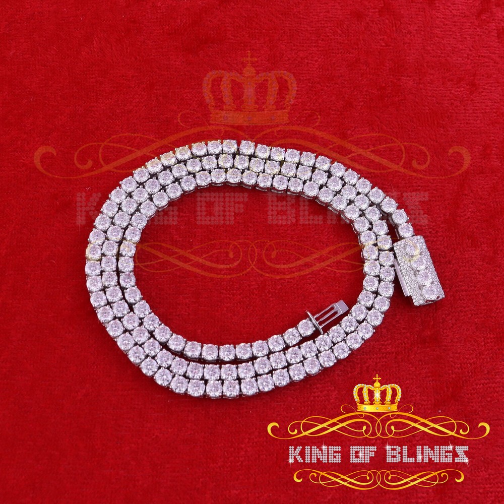 30ct White Moissanite 925 Silver Men's Tennis Necklace 22in 4mm Wide