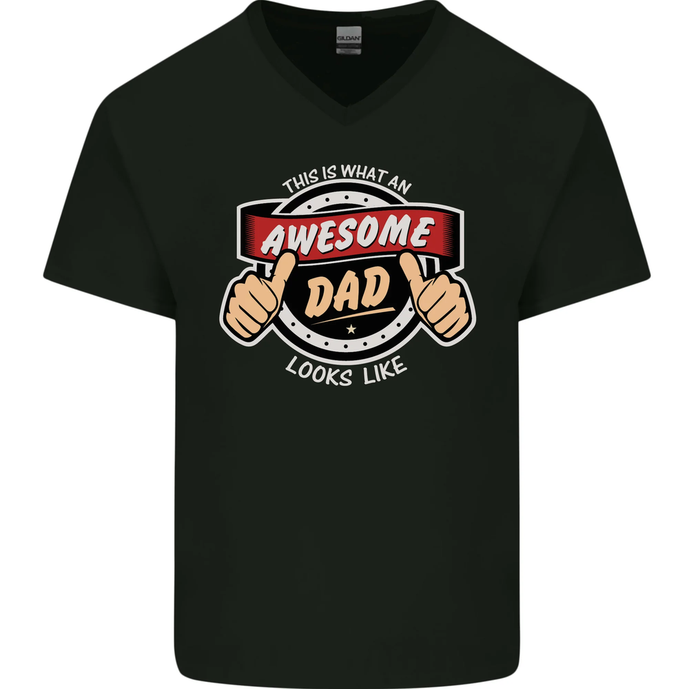 Awesome Dad Fathers Day V-Neck Cotton Tee for Men