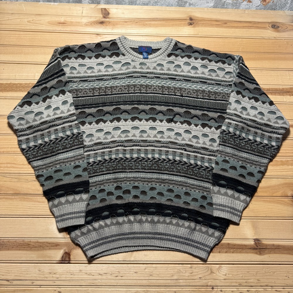 Vintage 90s Coogi Style Abstract Geometric Crewneck Pullover Grandpa Sweater XL