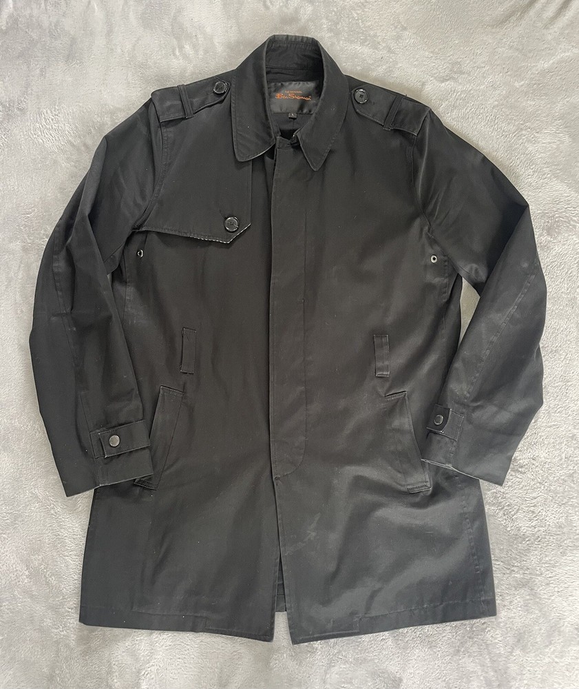 Ben Sherman Trench Jacket Coat Black Overcoat Smart Men’s Size Large