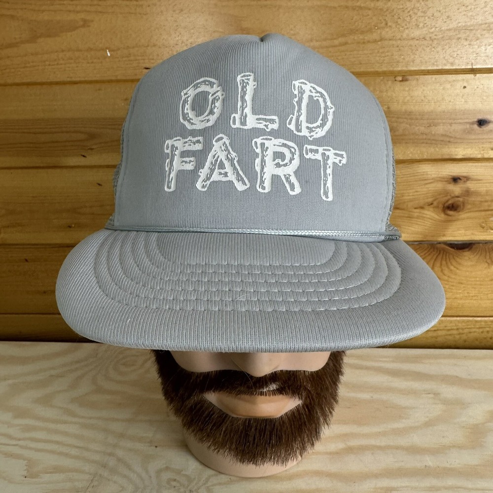 Vtg Old Fart Cap Snapback Mesh Trucker Hat Gray Foam Men’s Adjustable