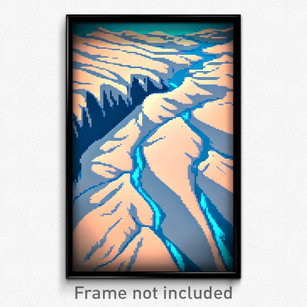 8 Bit Psychedelic Pixel Art Glacier Poster - Animated Trippy Video Game Print