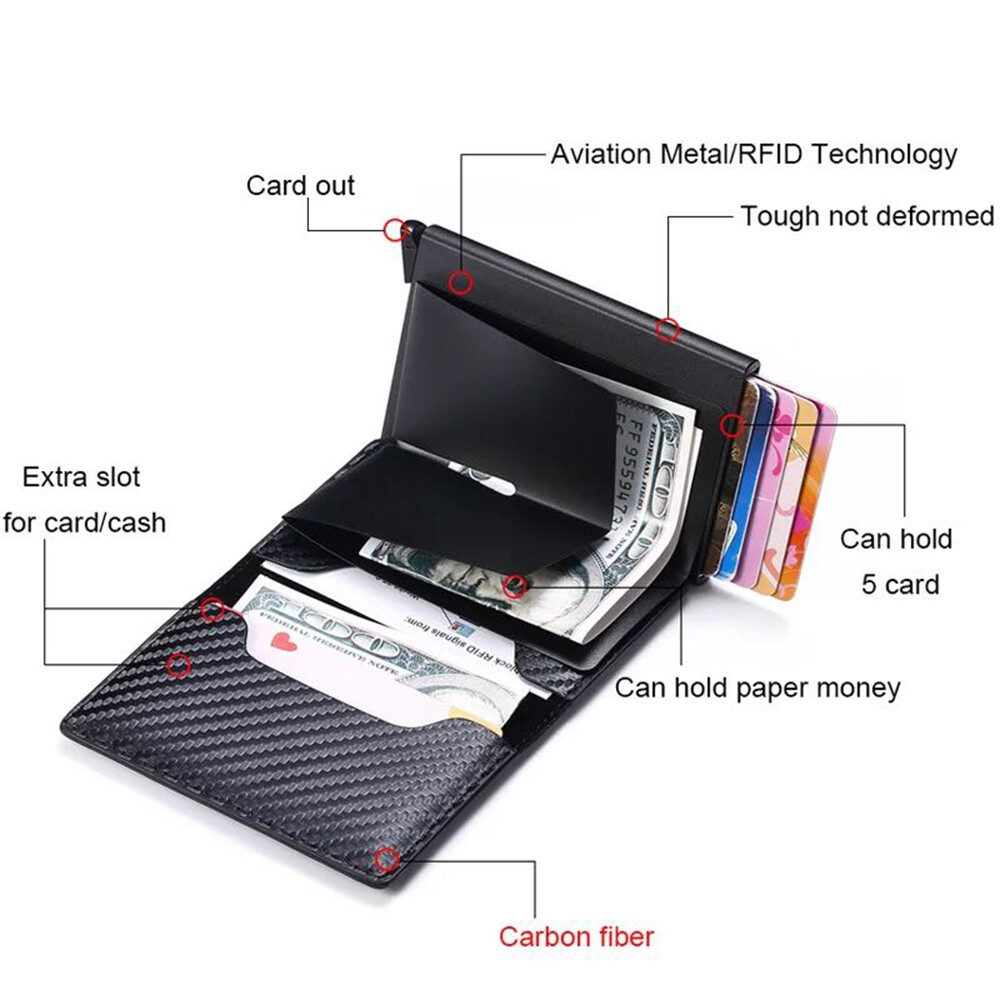 Leather Carbon Fiber AirTag Wallet Case with Magnetic Card Holder Cover