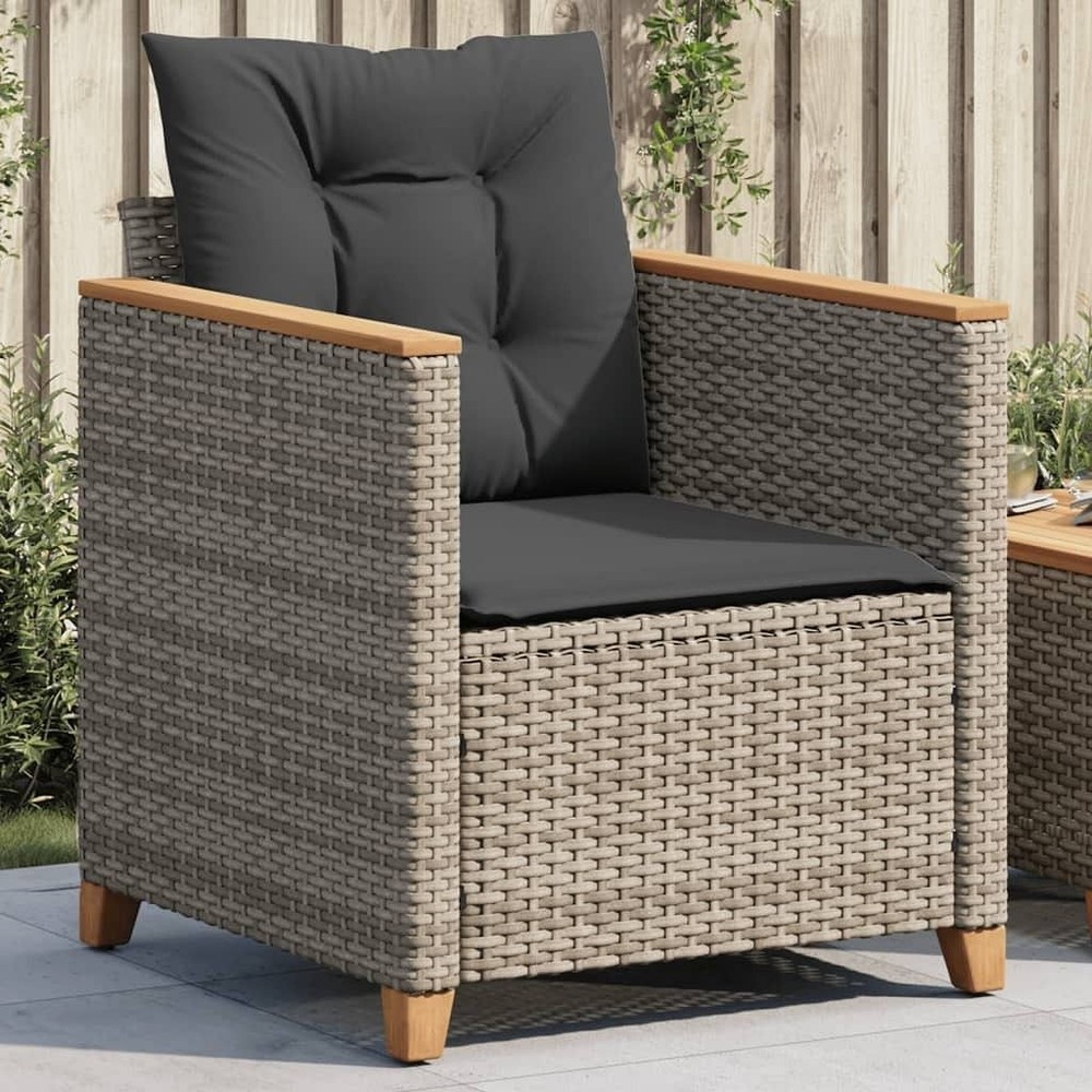 Garden Chair Grey PE rattan, powder-coated steel, solid acacia wood
