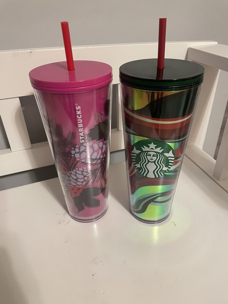 2 Starbucks Christmas 24oz Venti Cold Cup Tumbler Holiday FREE SHIPPING