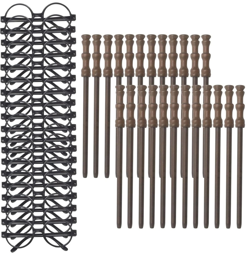 24pcs Magic Wand Pencils and Round Black Frame Glasses Party Supplies Set