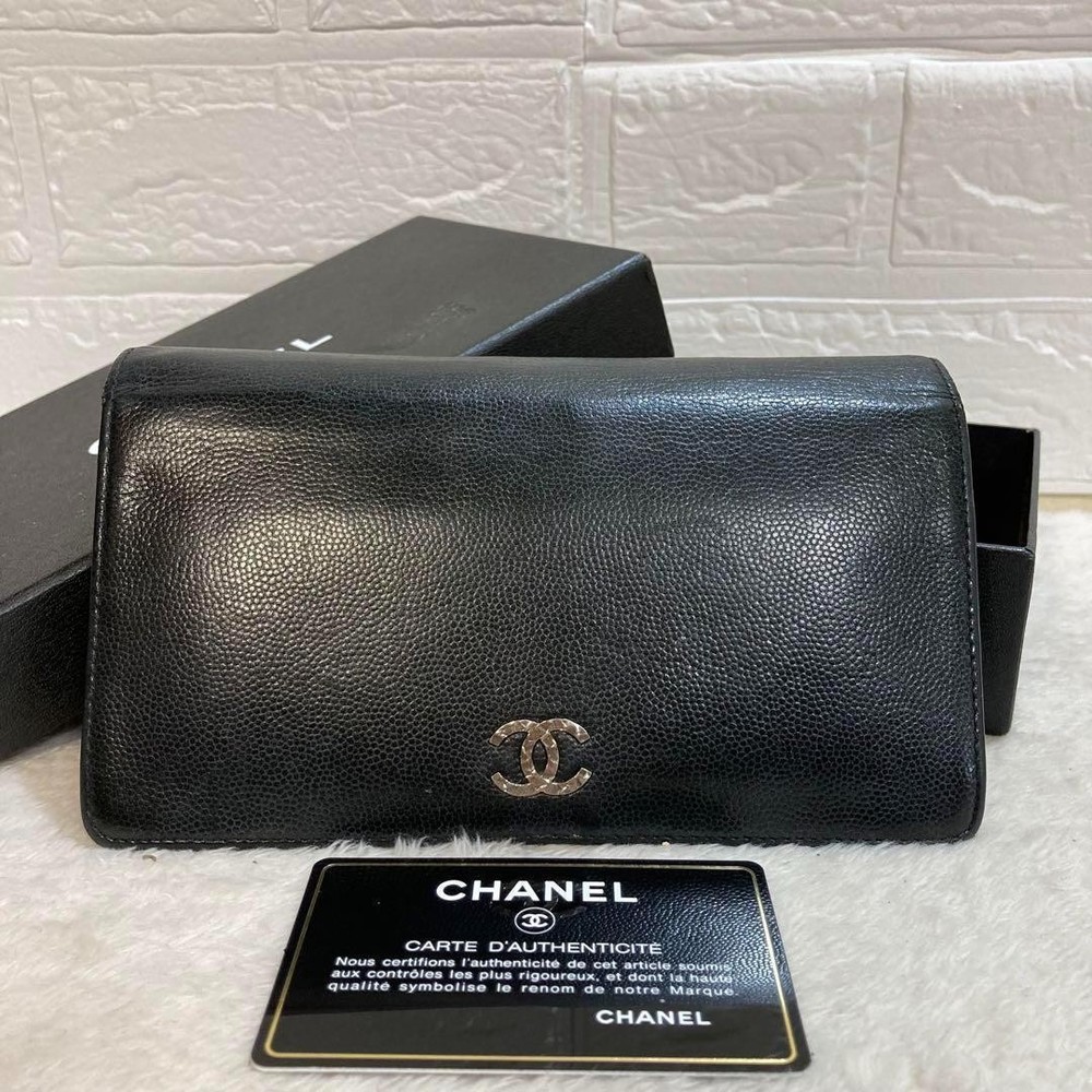 Chanel Caviar Leather Long Wallet with Classic Stitching