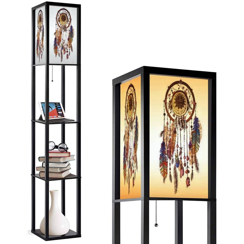 Floor Lamp with Shelves Farmhouse Industrial Standing Lights Tall Lamp Native...