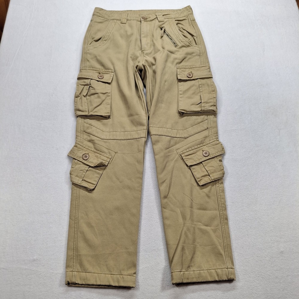 Must Way Pants Men 30 Khaki Cargo Utility Military Paratrooper Y2K Fleece Lined