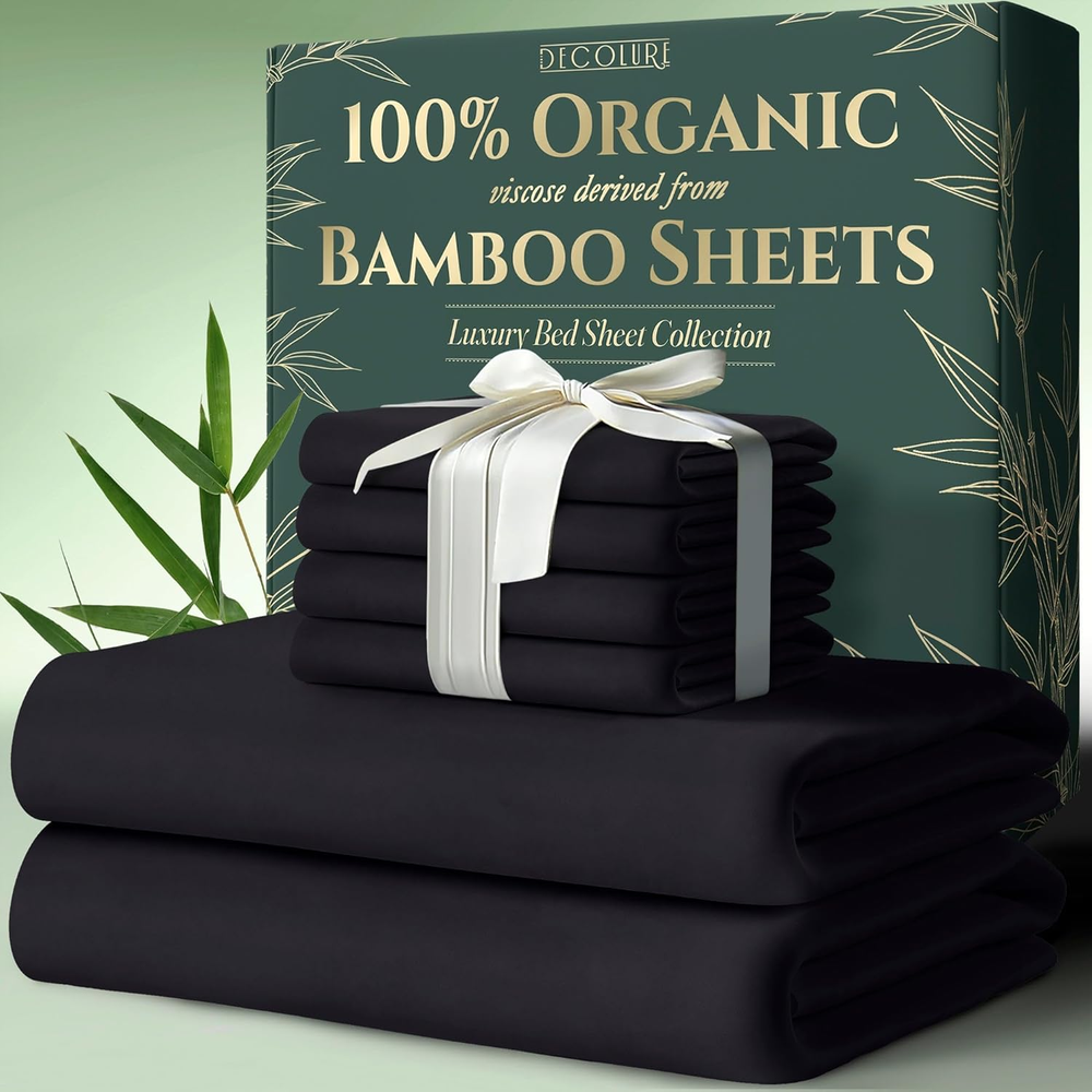 100% Organic Viscose Derived from Bamboo Sheets Queen Size 6Pcs - Ultra Soft & L