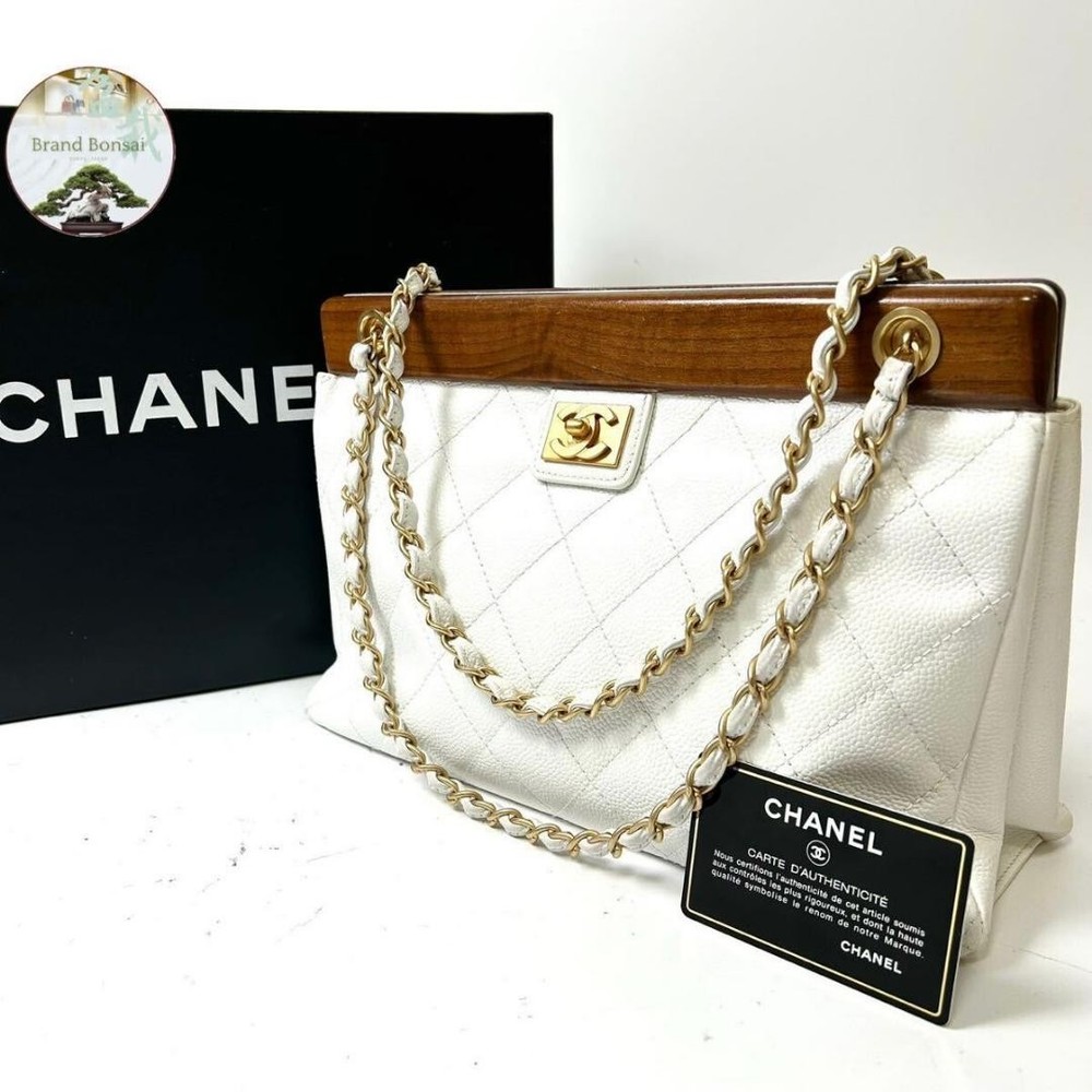 Chanel Caviar Leather Quilted Crossbody Bag with Wood Chain Strap