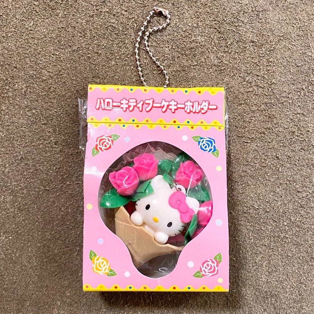 Hello Kitty Rose Bouquet Keychain Sanrio 2003 Retro Vintage Rare Collectible  