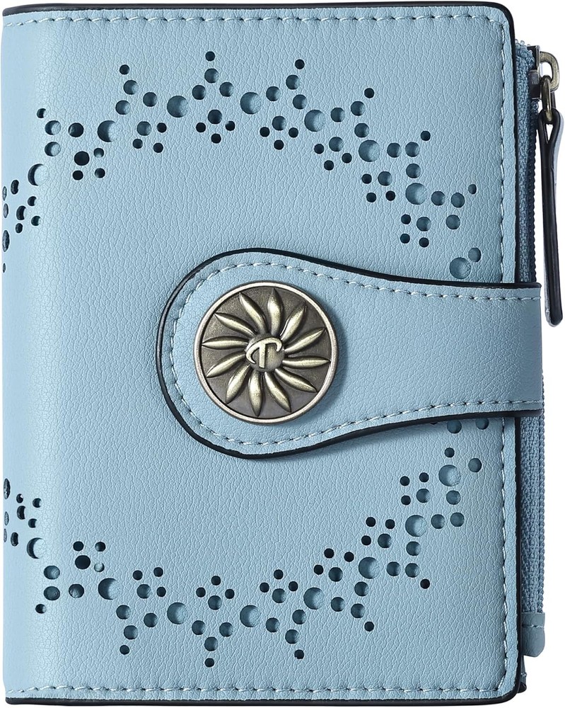 Slim Blue Leather RFID Wallet for Women – Bifold Card Holder