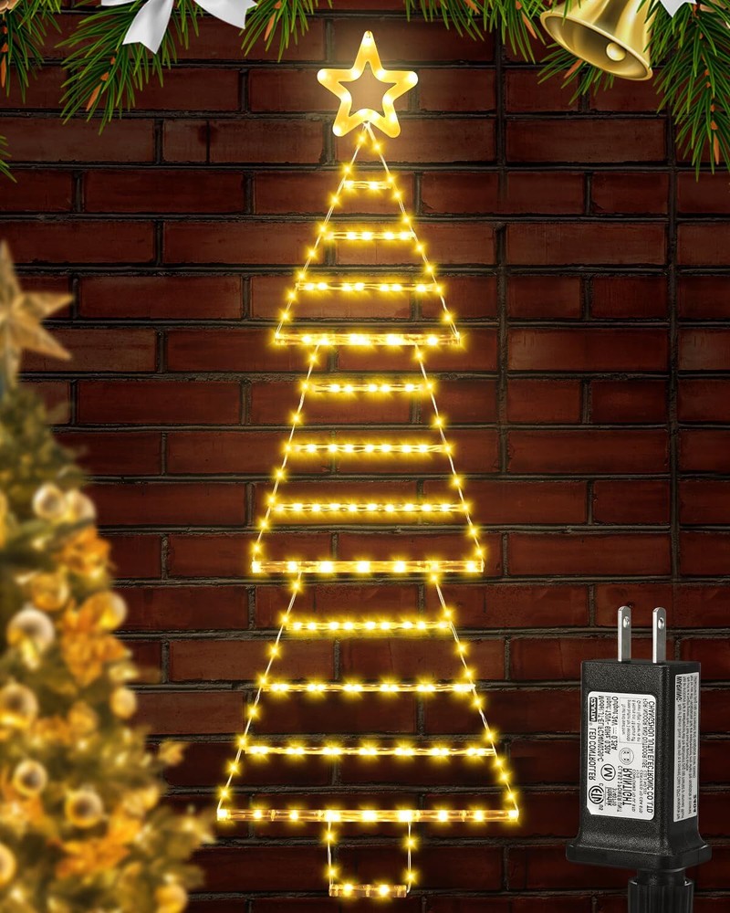 Christmas Lights Decorations, 4.4 FT LED Christmas Tree Shaped Ladder Lights ...