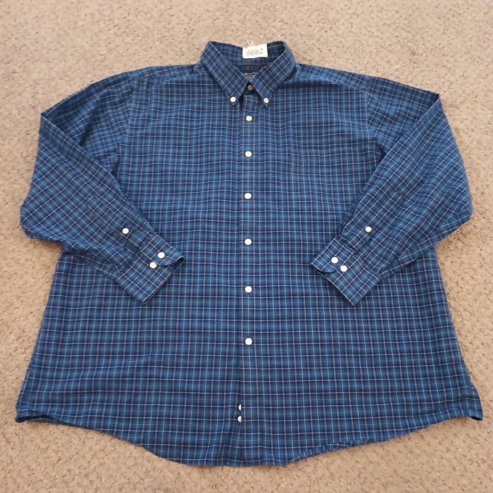 Members Mark Stretch Oxford Plaid Button Down Shirt for Men XXL Blue Long Sleeve-image