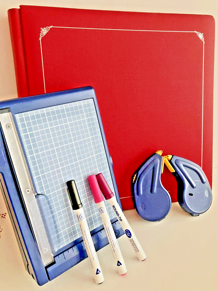 Creative Memories Album red silver filler pages TAPE RUNNER pens Trimmer Lot ++