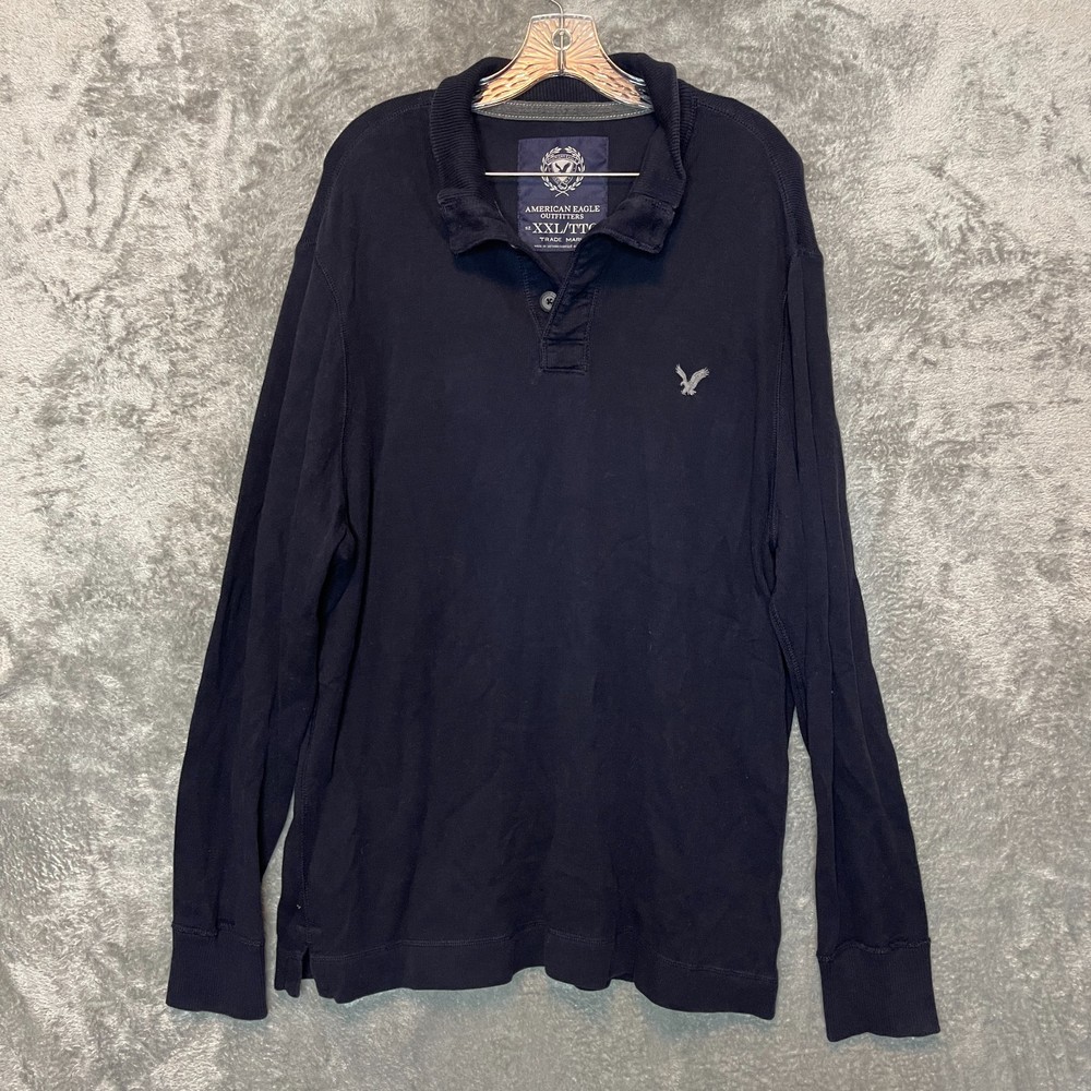American Eagle Men Preppy 1/4 Pullover Mock Neck Long Sleeve Sweater 2XL Navy
