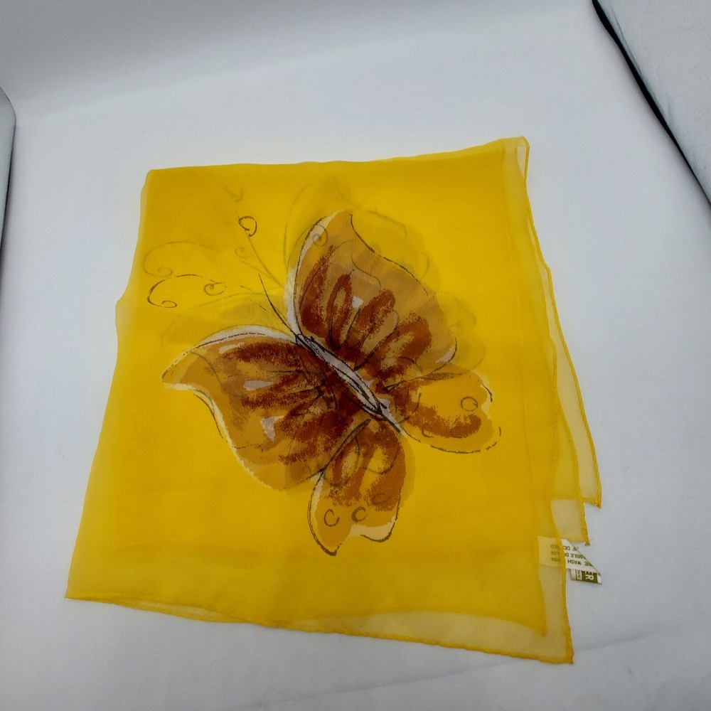 Women's Yellow Brown Butterfly Square Scarf Head Wrap 26 Inch Insect Design