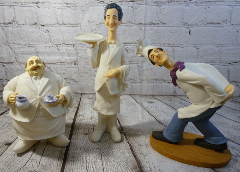 Lot Of 3 Finished It Italian Waiters Partially Finished Resin Figurines To Paint